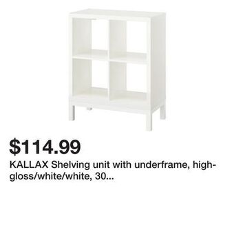 Ikea Kallax shelving unit with underframe, high-gloss/white/white, 30 3/8x37 offer