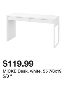 Ikea Micke desk, white, 55 7/8x19 5/8 offer