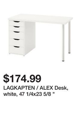 Ikea Lagkapten / alex desk, white, 47 1/4x23 5/8 offer