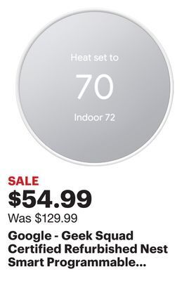 Best Buy Google - geek squad certified refurbished nest smart programmable wi-fi thermostat - snow offer