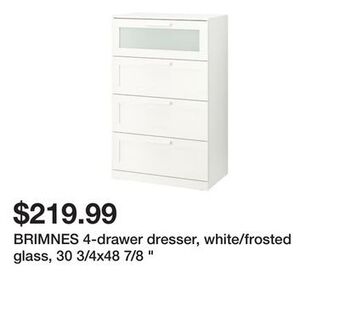 Ikea Brimnes 4-drawer dresser, white/frosted glass, 30 3/4x48 7/8 offer