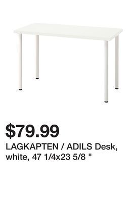Ikea Lagkapten / adils desk, white, 47 1/4x23 5/8 offer