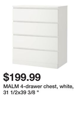 Ikea Malm 4-drawer chest, white, 31 1/2x39 3/8 offer