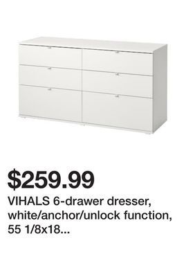 Ikea Vihals 6-drawer dresser, white/anchor/unlock function, 55 1/8x18 1/2x29 1/2 offer