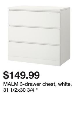 Ikea Malm 3-drawer chest, white, 31 1/2x30 3/4 offer