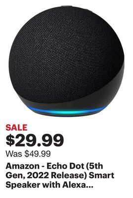 Best Buy Amazon - echo dot (5th gen, 2022 release) smart speaker with alexa - charcoal offer