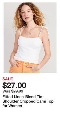 Old Navy Fitted linen-blend tie-shoulder cropped cami top for women offer