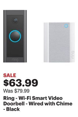 Best Buy Ring - wi-fi smart video doorbell - wired with chime - black offer