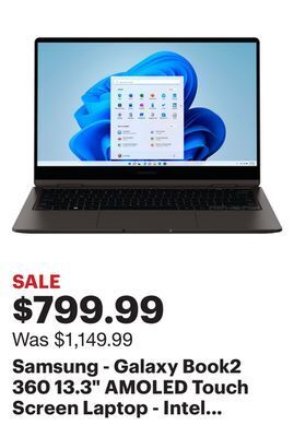 Best Buy Samsung - galaxy book2 360 13.3 amoled touch screen laptop - intel 12th gen core i7 evo platform - 16gb memory - 512gb ssd - offer