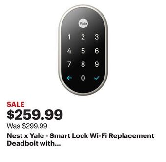 Best Buy Nest x yale - smart lock wi-fi replacement deadbolt with app/keypad/voice assistant access - satin nickel offer