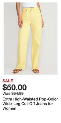 Old Navy Extra high-waisted pop-color wide-leg cut-off jeans for women offer