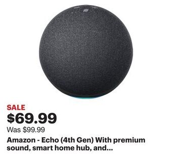 Best Buy Amazon - echo (4th gen) with premium sound, smart home hub, and alexa - charcoal offer