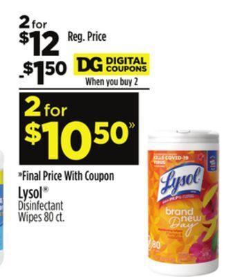 Dollar General Lysol® disinfectant wipes offer