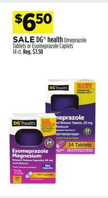Dollar General Dg® health omeprazole tablets or esomeprazole caplets offer