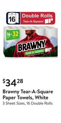 Walmart Brawny tear-a-square paper towels, white offer
