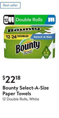 Walmart Bounty select-a-size paper towels offer