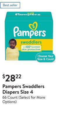 Walmart Pampers swaddlers diapers size 4 offer