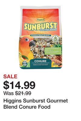 Petsmart Higgins sunburst gourmet blend conure food offer