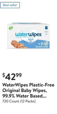 Walmart Waterwipes plastic-free original baby wipes, 99.9% water based wipes, unscented for sensitive skin offer