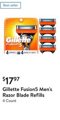 Walmart Gillette fusion5 men's razor blade refills offer