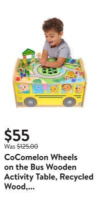 Walmart Cocomelon wheels on the bus wooden activity table, recycled wood, officially licensed kids toys for ages 18 month and up, gif offer