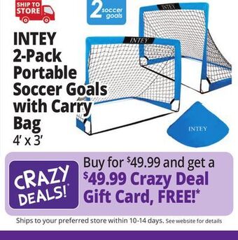 Ocean State Job Lot Intey 2-pack 4' x 3' portable soccer goals with carry bag offer