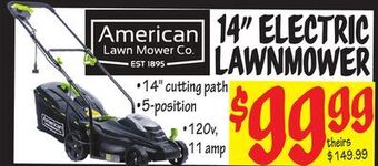 Ollie's American lawn mower co. 14 electric lawnmower offer