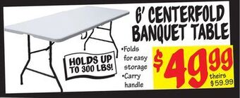 Ollie's 6' centerfold banquet table offer