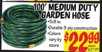 Ollie's 100' medium duty garden hose offer