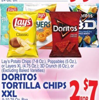 Bravo Supermarkets Doritos tortilla chips xxl, 9-10.75 oz. bag offer