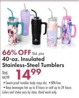 Boscov's 40-oz. insulated stainless-steel tumblers offer
