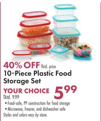 Boscov's 10piece plastic food storage set offer