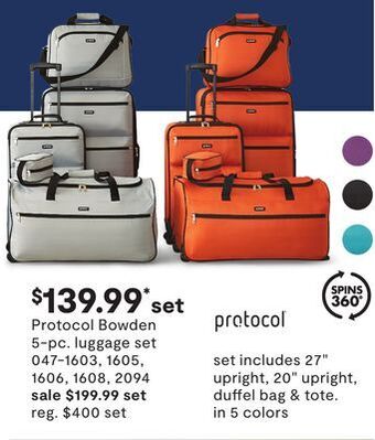 JC Penney Protocol bowden 5-pc luggage set offer
