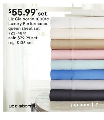 JC Penney Liz claiborne 1000tc luxury performance queen sheet set offer