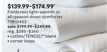 JC Penney Fieldcrest light-warmth or all-season down comforter offer