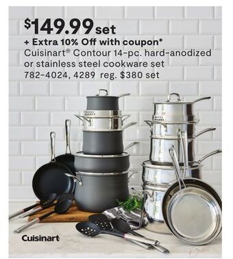JC Penney Cuisinart® contour 14-pc. hard-anodized or stainless steel cookware set offer