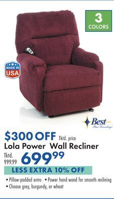 Boscov's Lola power wall recliner offer