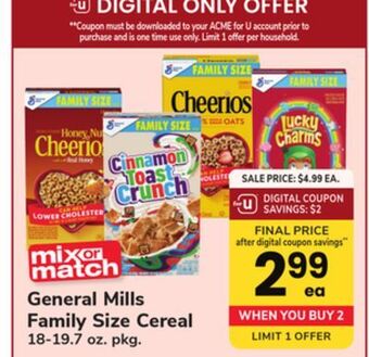 ACME General mills family size cereal offer