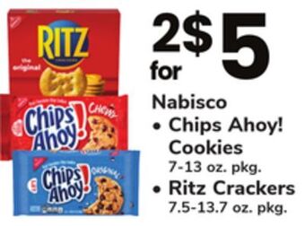 ACME Nabisco chips ahoy! cookies 7-13 oz. pkg., ritz crackers 7.5-13.7 oz. pkg. offer