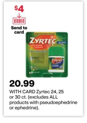 CVS Zyrtec 24, 25 or 30 ct. offer
