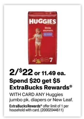 CVS Any huggies jumbo pk. diapers or new leaf offer