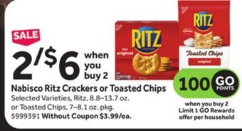 Stop&Shop Nabisco ritz crackers or toasted chips offer