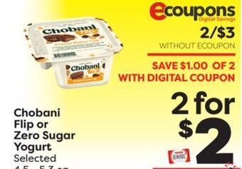 Weis Markets Chobani flip or zero sugar yogurt offer