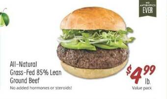 Sprouts Farmers Market All-Natural Grass-Fed 85% Lean Ground Beef offer