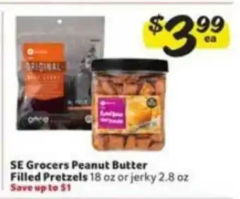 Winn Dixie SE Grocers Peanut Butter Filled Pretzels 18 Oz Or Jerky 2.8 Oz offer