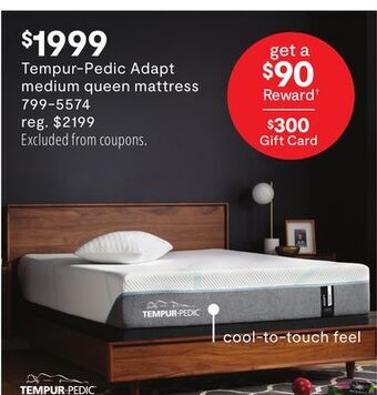 JC Penney Tempur-pedic adapt medium queen mattress offer