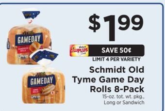 ShopRite Schmidt old tyme game day rolls 8-pack offer