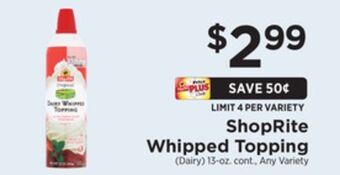 ShopRite Whipped topping offer