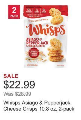 Costco Whisps asiago & pepperjack cheese crisps 10.8 oz, 2-pack offer