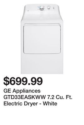 Kmart Ge appliances gtd33easkww 7.2 cu. ft. electric dryer - white offer